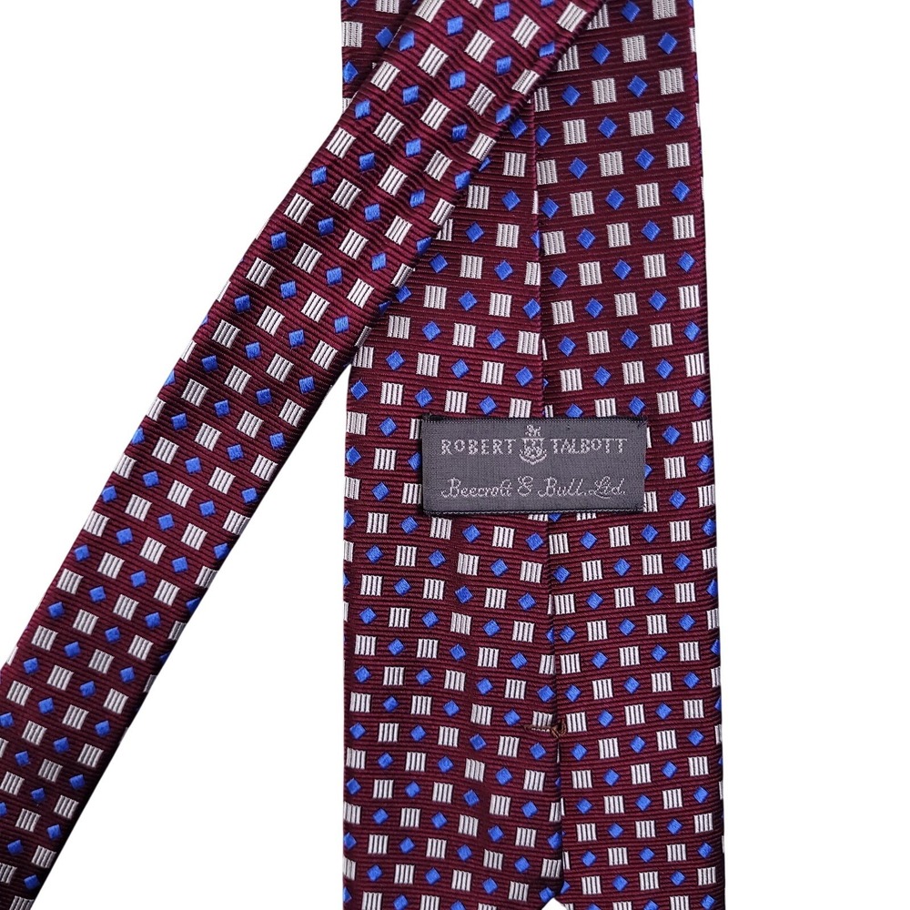 Robert Talbott Tie Best Of Class Hand Sewn Geometric Jacquard Silk Made USA 57"